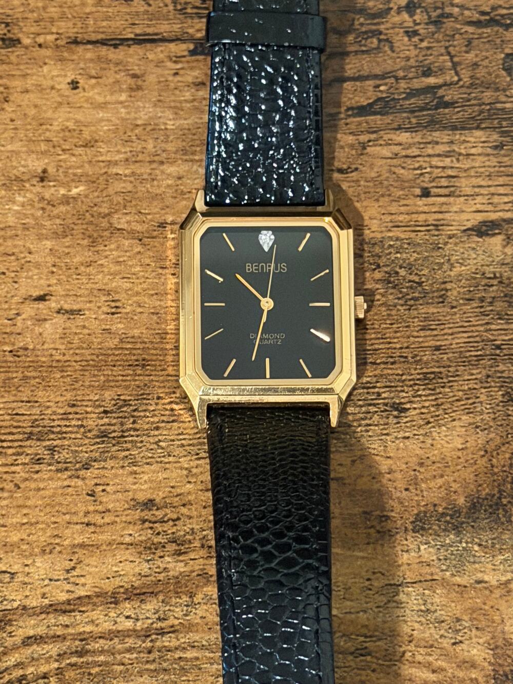 Benrus Diamond Quartz 03502 Y5 Gold-Tone Black Dial Men’s Watch